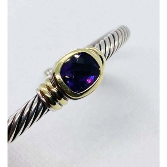 David Yurman Noblesse Amethyst Sterling Silver 14K 585 Cuff Bracelet - Picture 6 of 10